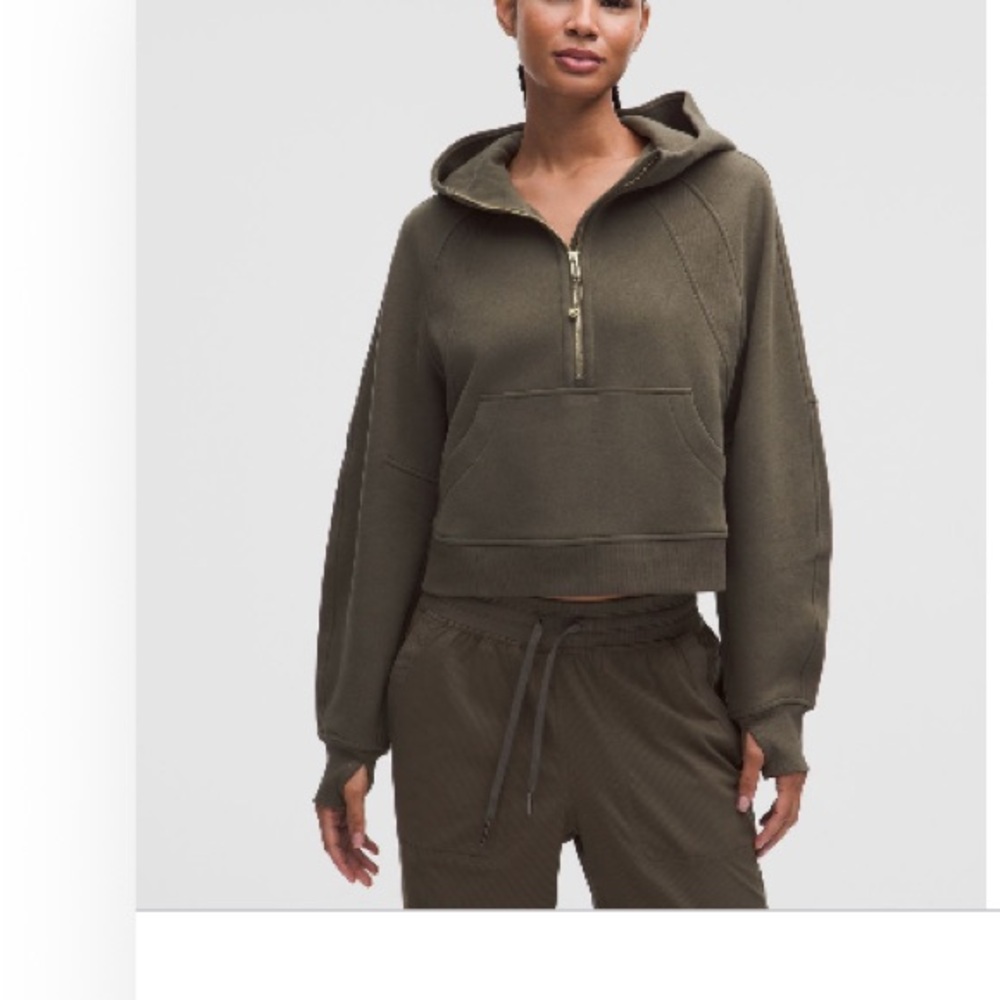 NWT Lululemon scuba oversized half zip hoodie olive Brown with gold zipper